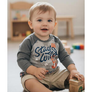 Disney Stay Wild Shirt Sz 12-18 Mos, Snap Back, Osh Kosh Khaki Shorts Sz 18 Mos